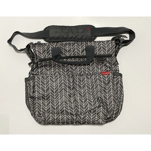 Skip Hop Duo Double Signature Diaper Bag Messenger Tote Gray Chevron 16x15x3.5" - Picture 1 of 8
